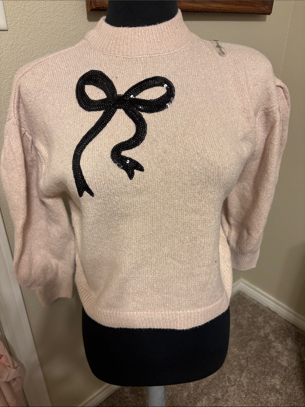 The Children's Place Light Pink Sweater with Black Sequin Bow